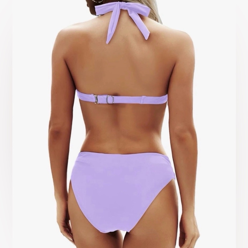 Yonique Women Two Piece Bathing Suit Push Up Bikini Set Halter Swimsuit Purple L - Picture 2 of 6